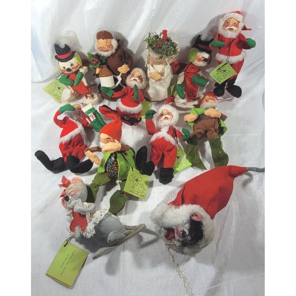 LOT: 12 Vintage Annalee Christmas - Santas, Cats, Mouse, Monk from the 1960's